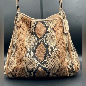 COACH Madison Phoebe Shoulder Bag in Python-Printed Fabric With Leather Trim.